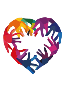 illustration des mains colorées en forme de coeur
